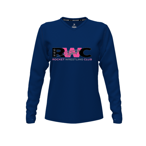 [CUS-DFW-TEES-PER-VNK-LSL-NVY-FYXS-LOGO2] Performance T-Shirt (Female Youth XS, Navy, V Neck, Logo 2, Long Sleeve)