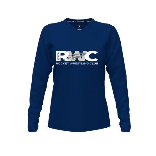 [CUS-DFW-TEES-PER-VNK-LSL-NVY-FYXS-LOGO3] Performance T-Shirt (Female Youth XS, Navy, V Neck, Logo 3, Long Sleeve)