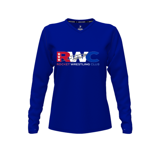 [CUS-DFW-TEES-PER-VNK-LSL-RYL-FYXS-LOGO1] Performance T-Shirt (Female Youth XS, Royal, V Neck, Logo 1, Long Sleeve)