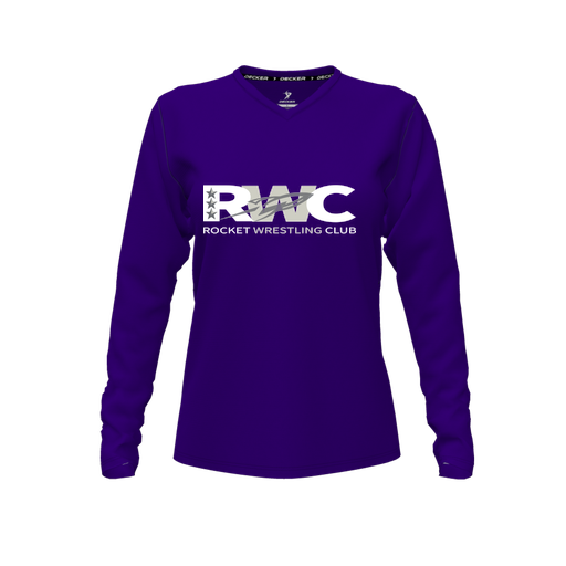 [CUS-DFW-TEES-PER-VNK-LSL-PUR-FYXS-LOGO3] Performance T-Shirt (Female Youth XS, Purple, V Neck, Logo 3, Long Sleeve)